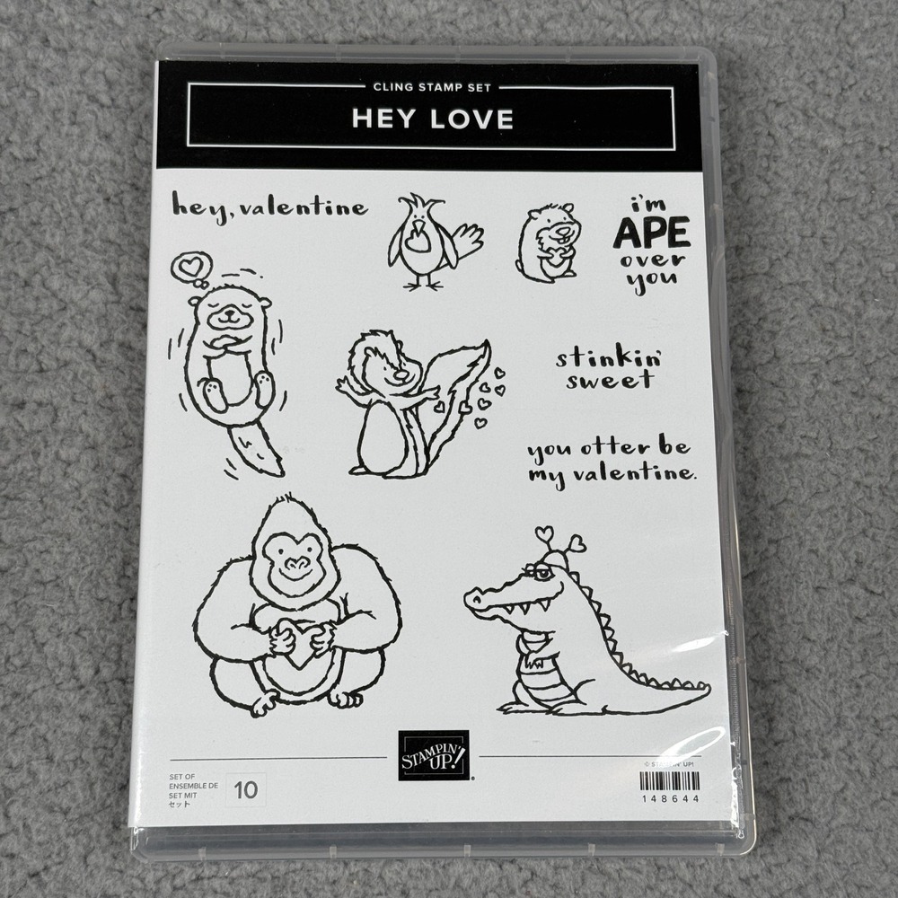 Stampin Up Hey Love Cling Stamp Set 148644 Valentine Animals Otter Ape Set of 10